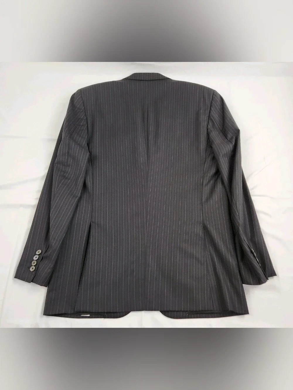 Burdi Chicago Suit Jacket Mens 44 Black Pinstripe 100% Super 150's Wool Handmade
